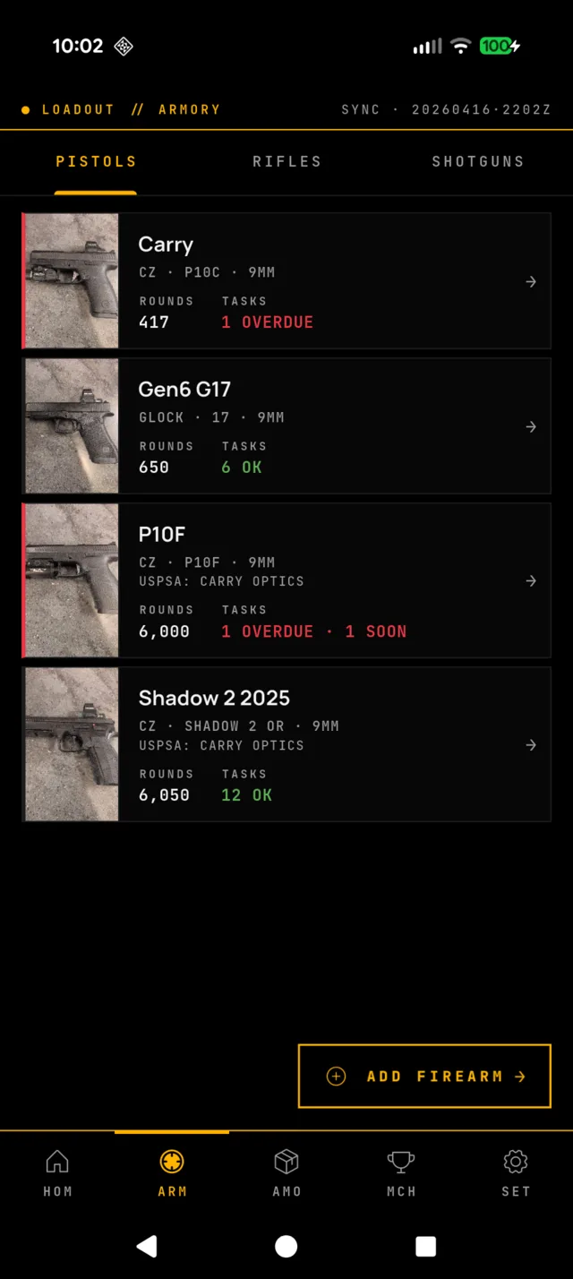 Loadout maintenance screen