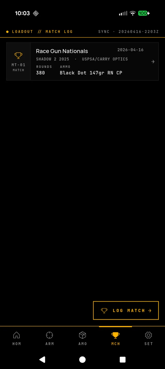 Loadout matches screen