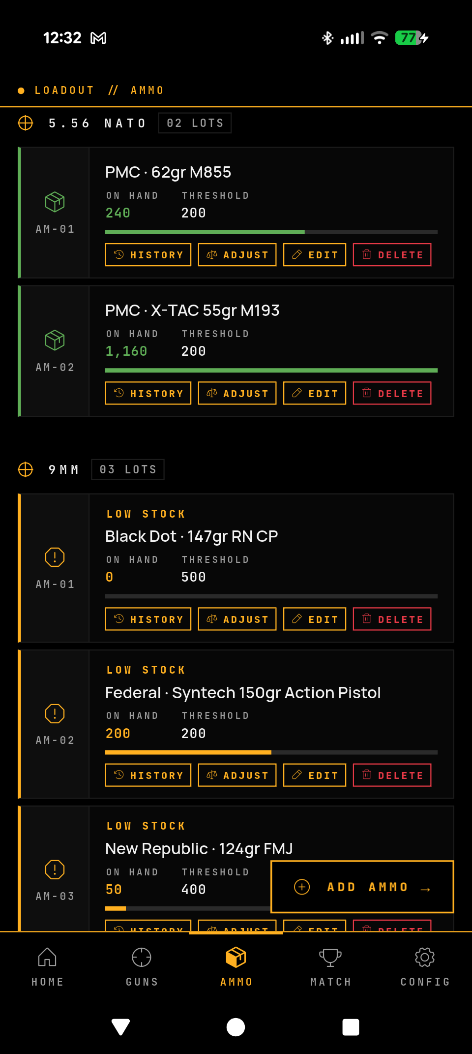 Loadout — ammo inventory