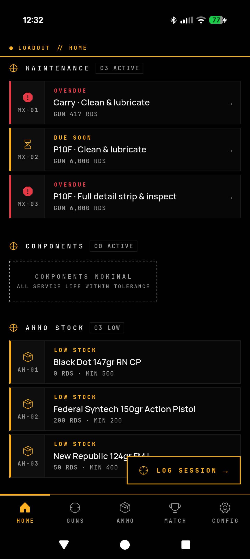 Loadout — home dashboard